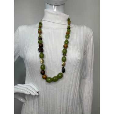 Chico's green necklace chunky wooden tone greens n