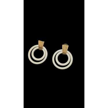 Crown Trifari Double Hoop Lucite Gold Tone Earrin… - image 1