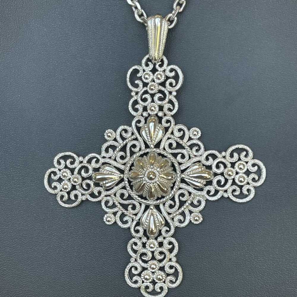 Vintage Crown Trifari Ornate Filigree Cross Penda… - image 2