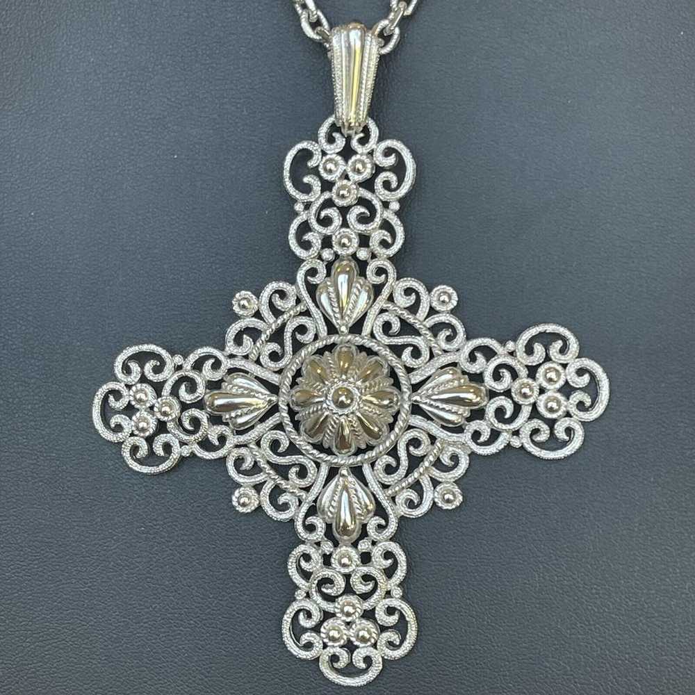 Vintage Crown Trifari Ornate Filigree Cross Penda… - image 3