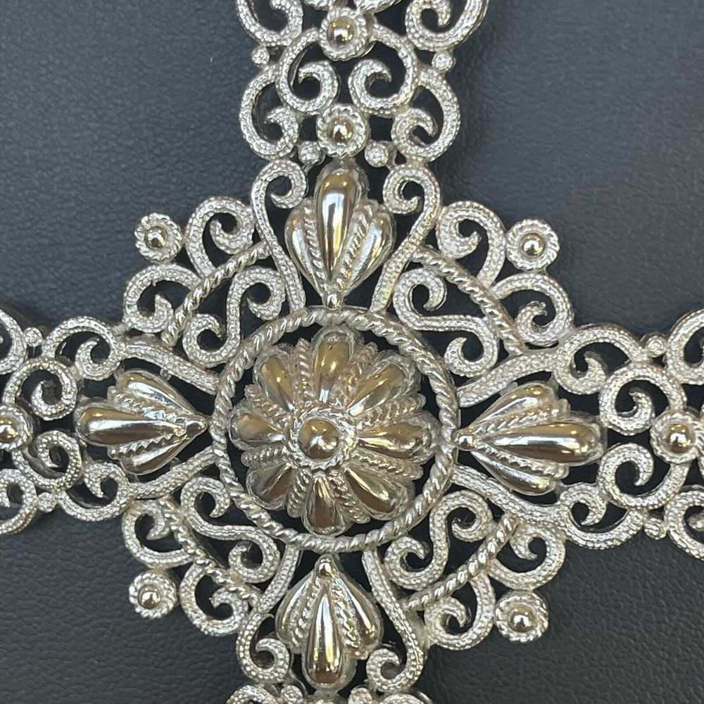 Vintage Crown Trifari Ornate Filigree Cross Penda… - image 4