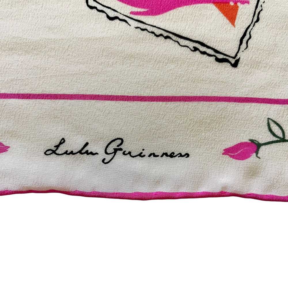 Designer Lulu Guinness Pink Roses White Silk Squa… - image 3