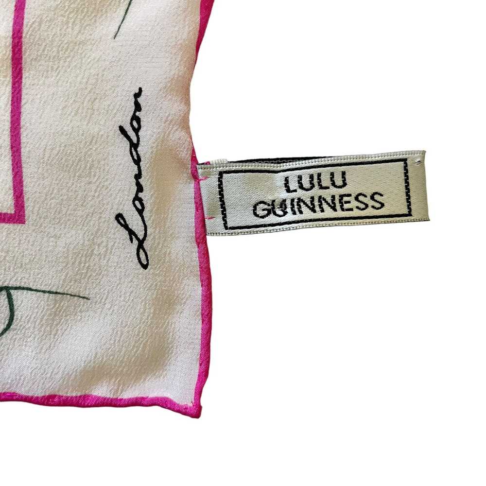 Designer Lulu Guinness Pink Roses White Silk Squa… - image 4