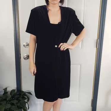 90s Black Velvet Short Sleev Mini Dress - image 1