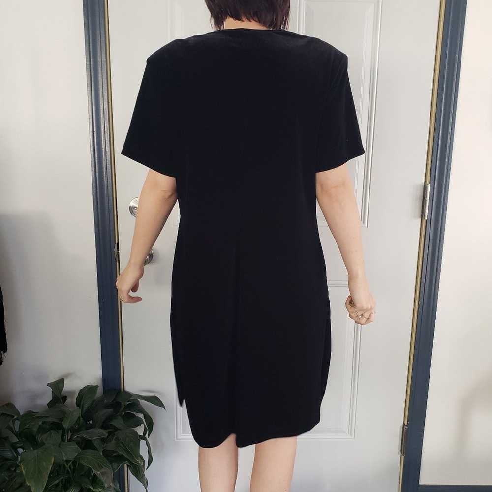 90s Black Velvet Short Sleev Mini Dress - image 3