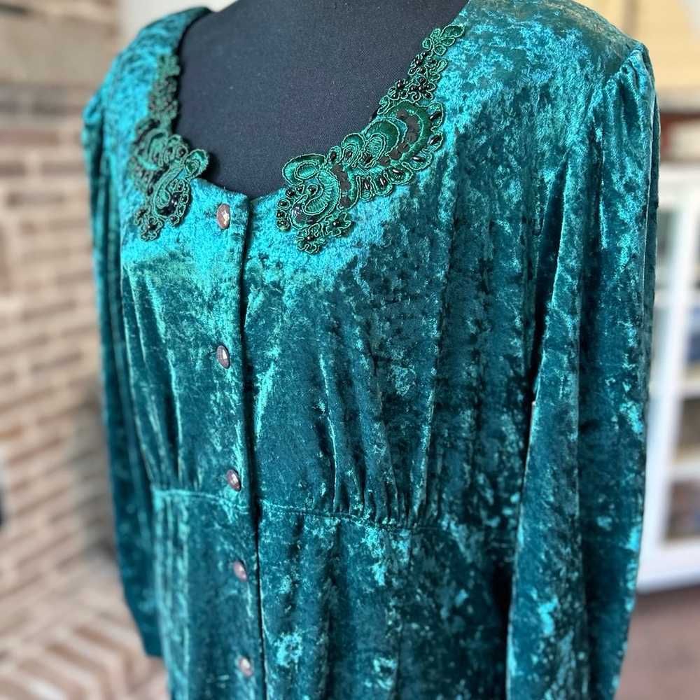 Vintage Molly Malloy 90s Crushed Velvet Green Ank… - image 3