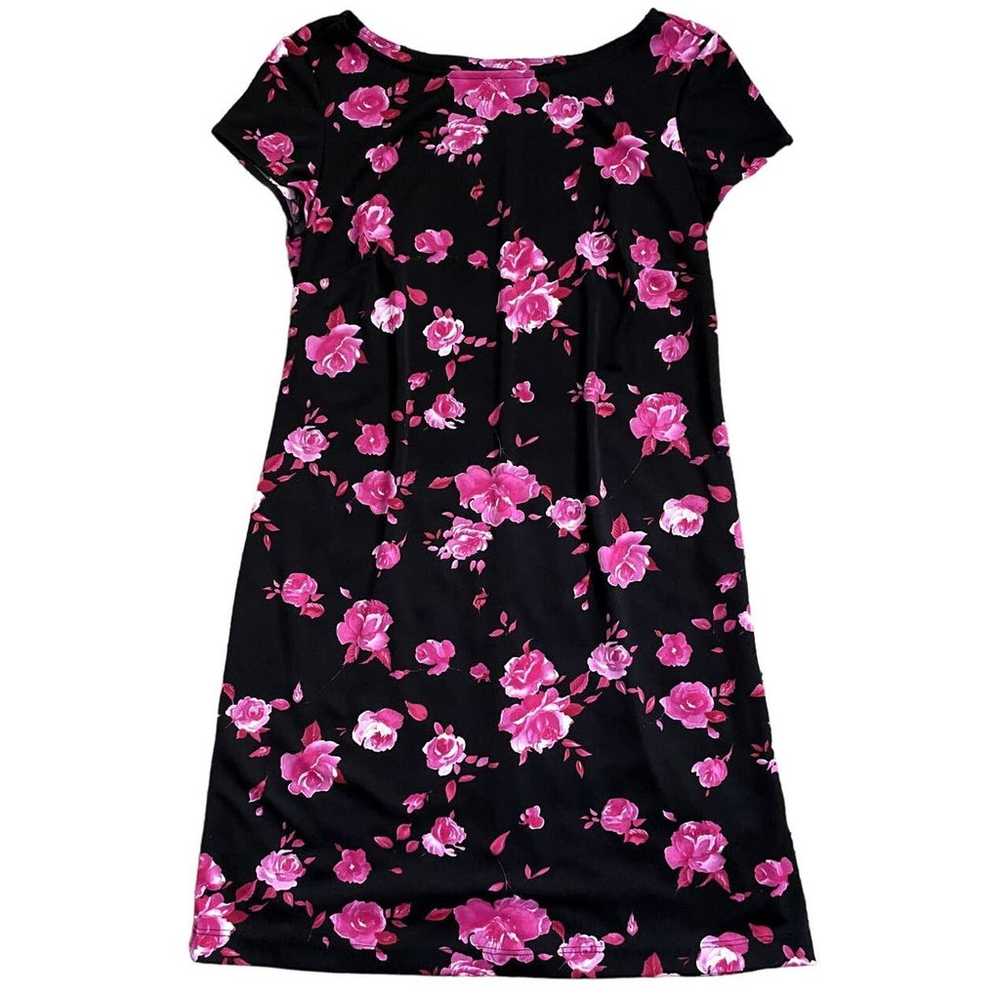 Vintage 90s Short Sleeve Dress Black Pink Floral … - image 3