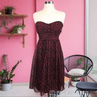 Vintage Silk Strapless Geometric Print Mini Dress