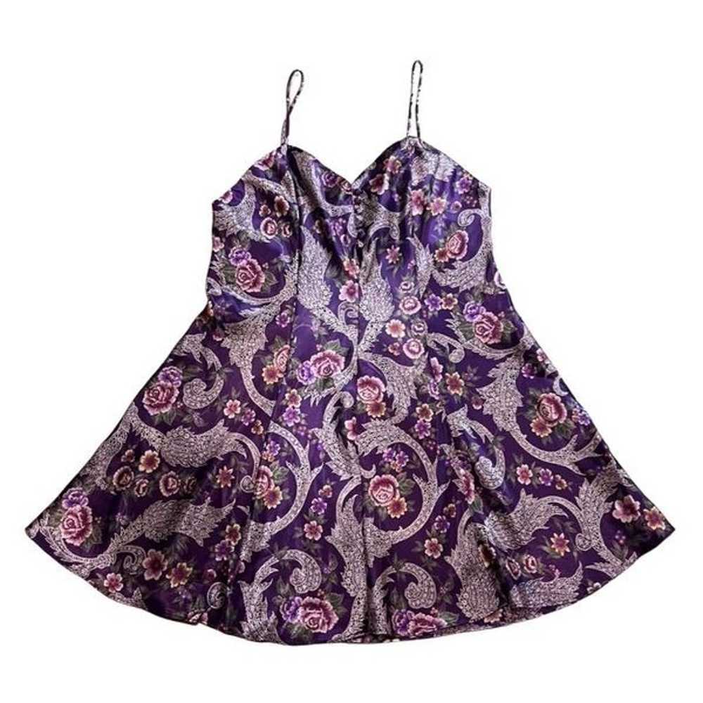 Vintage Kathryn mini slip dress satin floral plum… - image 1