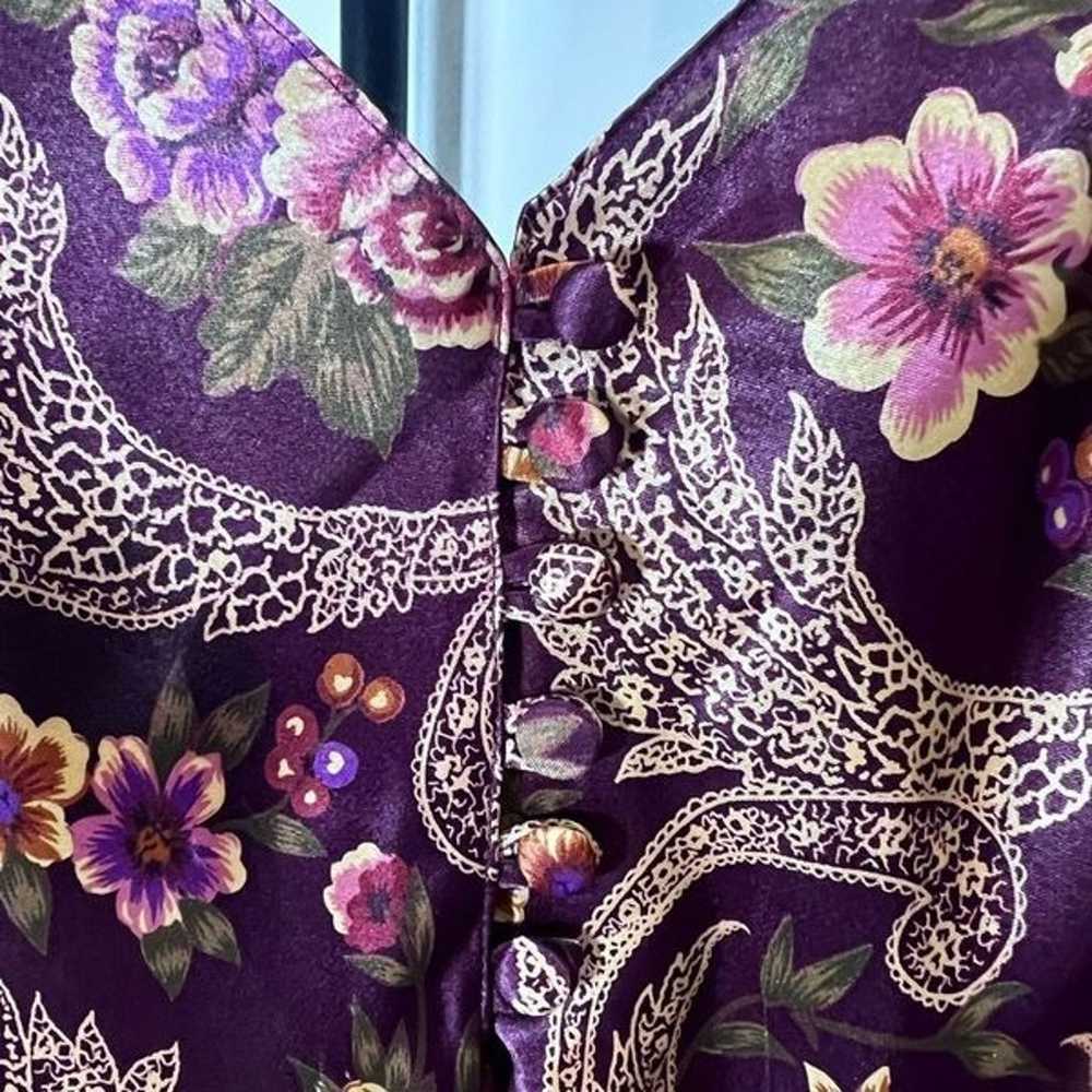 Vintage Kathryn mini slip dress satin floral plum… - image 2