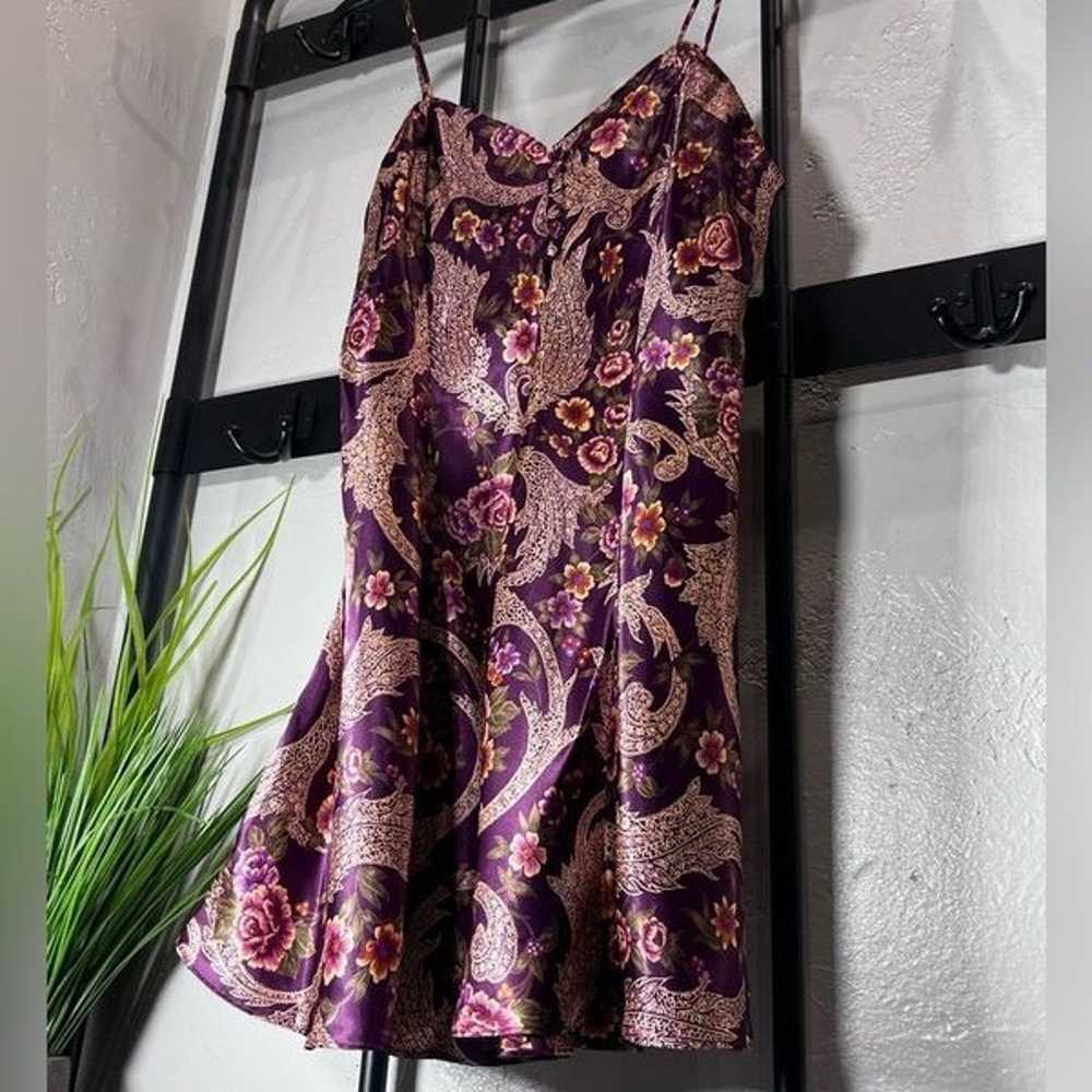 Vintage Kathryn mini slip dress satin floral plum… - image 3