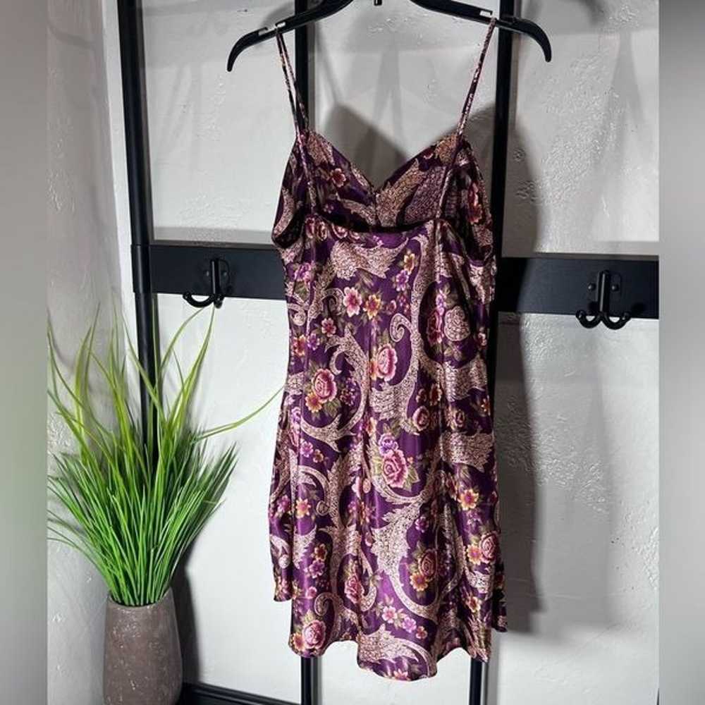 Vintage Kathryn mini slip dress satin floral plum… - image 5
