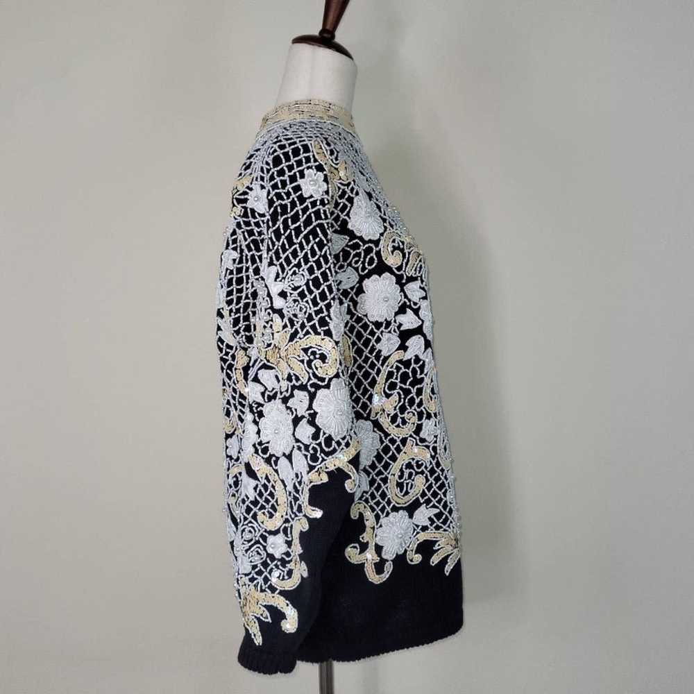 Bonnie Boerer Sweater Womens Black Floral Embroid… - image 3
