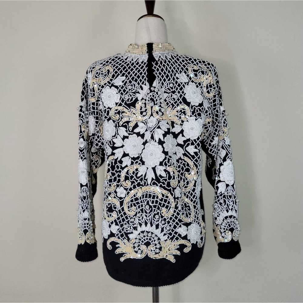 Bonnie Boerer Sweater Womens Black Floral Embroid… - image 4