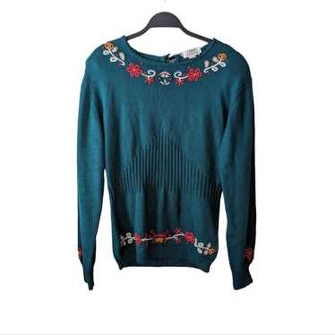 Vintage Embroidered Cottagecore Sweater Size Medi… - image 1