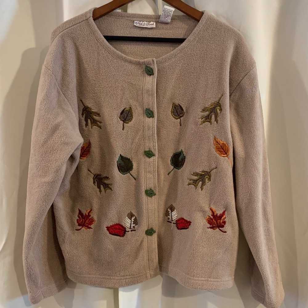 Vintage Sweater Nick & Sarah Tan Sweater Leaves B… - image 1