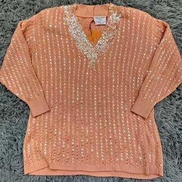 Vintage Carlos Arias for SSG Peach Sequin Sweater - image 1