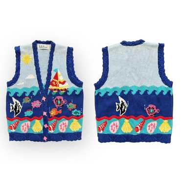 BellePointe Vintage Sea Life Sweater Vest Fish Bu… - image 1