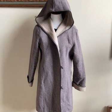 Anne Weyburn Brown & Tan Hooded Wool Blend Long C… - image 1