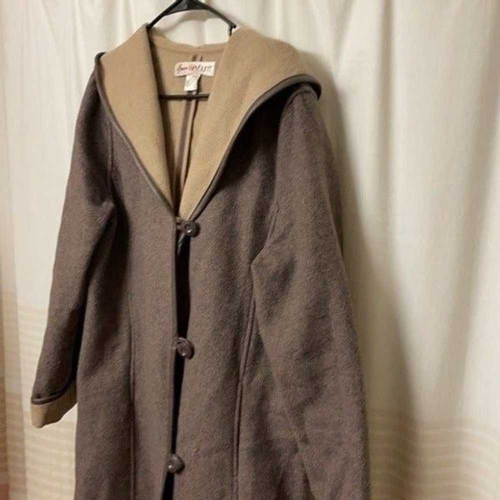 Anne Weyburn Brown & Tan Hooded Wool Blend Long C… - image 6