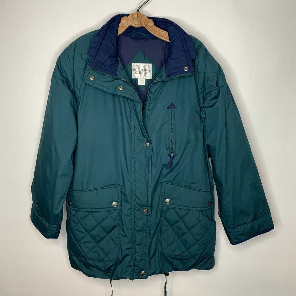 Vintage Forest Green Navy Blue Down Puffer Coat S… - image 1