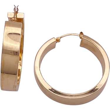 Classic Wide Hoop Earrings 14K Gold 1-1/4" Length 