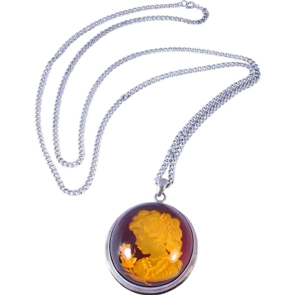 Charming Sterling Silver Reverse Carved Amber Ros… - image 1