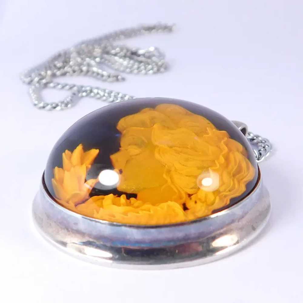 Charming Sterling Silver Reverse Carved Amber Ros… - image 2