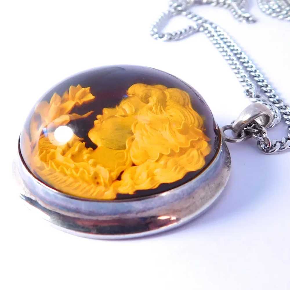 Charming Sterling Silver Reverse Carved Amber Ros… - image 3