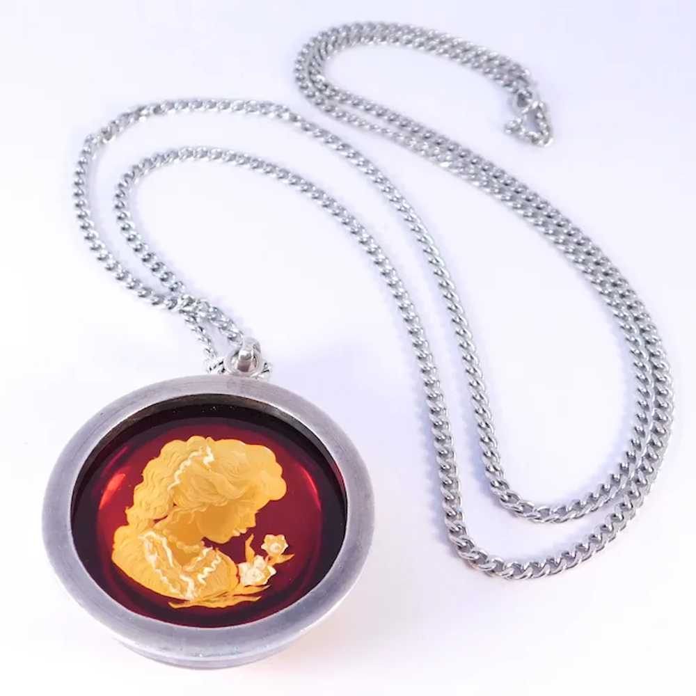Charming Sterling Silver Reverse Carved Amber Ros… - image 5