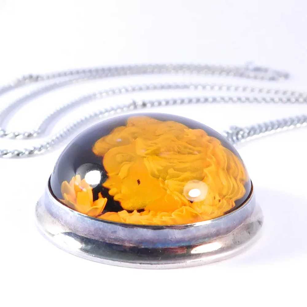 Charming Sterling Silver Reverse Carved Amber Ros… - image 7