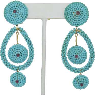 Stunning Lengthy 18K Turquoise and Ruby Earrings