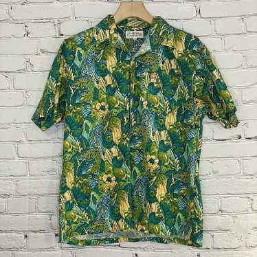 Vintage Hawaiian Floral Button Up Shirt Size L Go… - image 1
