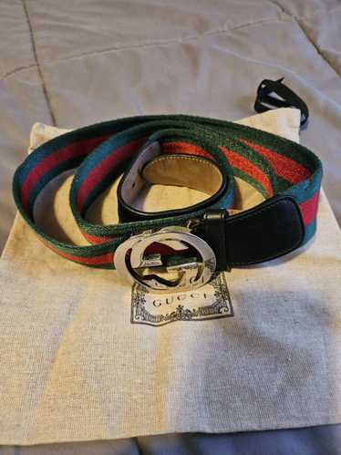Gucci G buckle belt with Gucci Web strap in green 