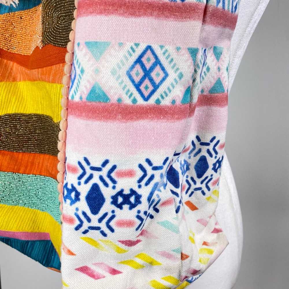 Boho Beaded Embroidered Beach Bag Tote Geometric … - image 2