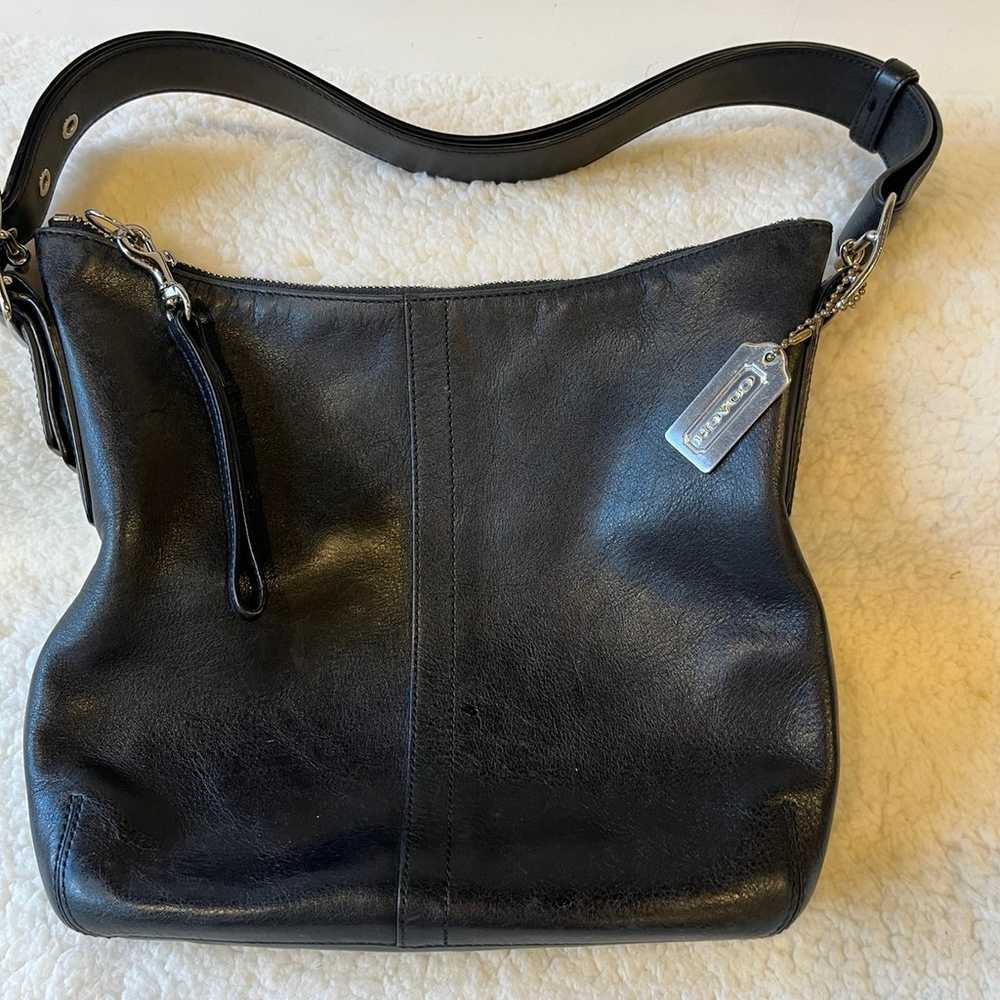 Coach black leather purse hobo shoulder bag cross… - image 1