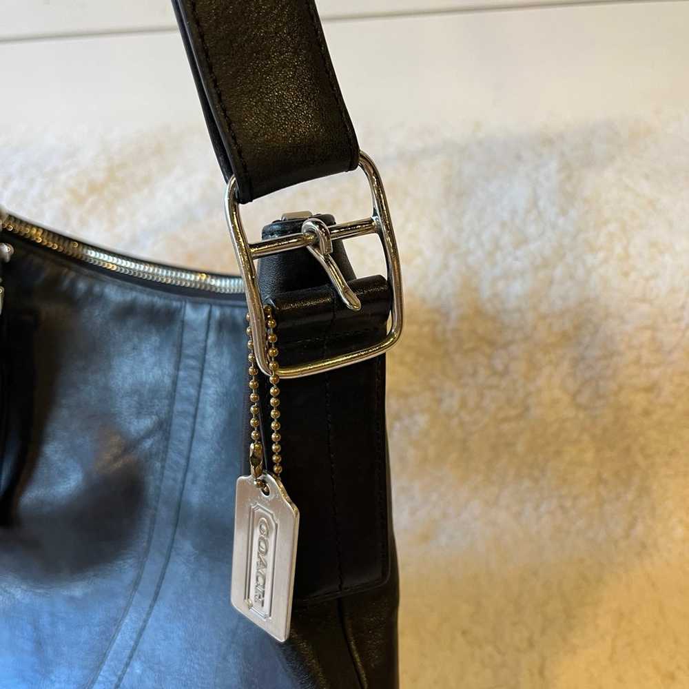 Coach black leather purse hobo shoulder bag cross… - image 4