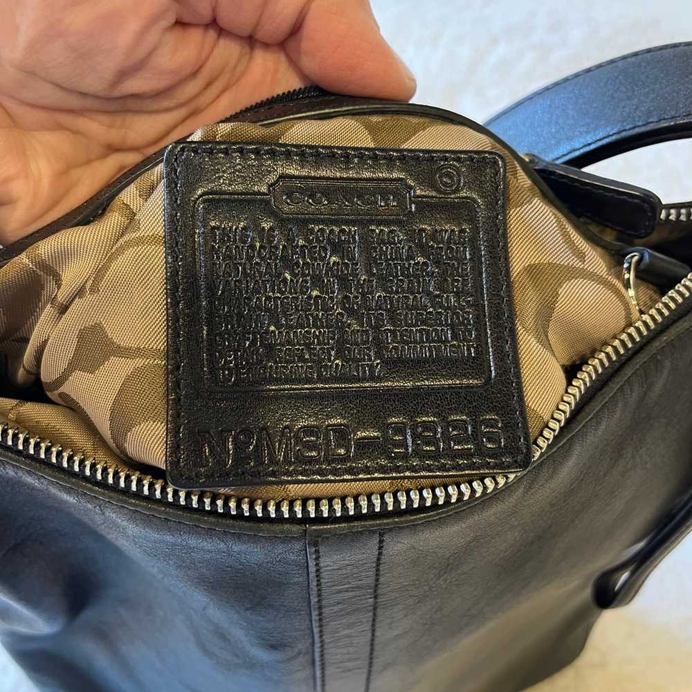 Coach black leather purse hobo shoulder bag cross… - image 7