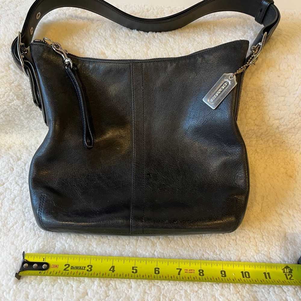 Coach black leather purse hobo shoulder bag cross… - image 9