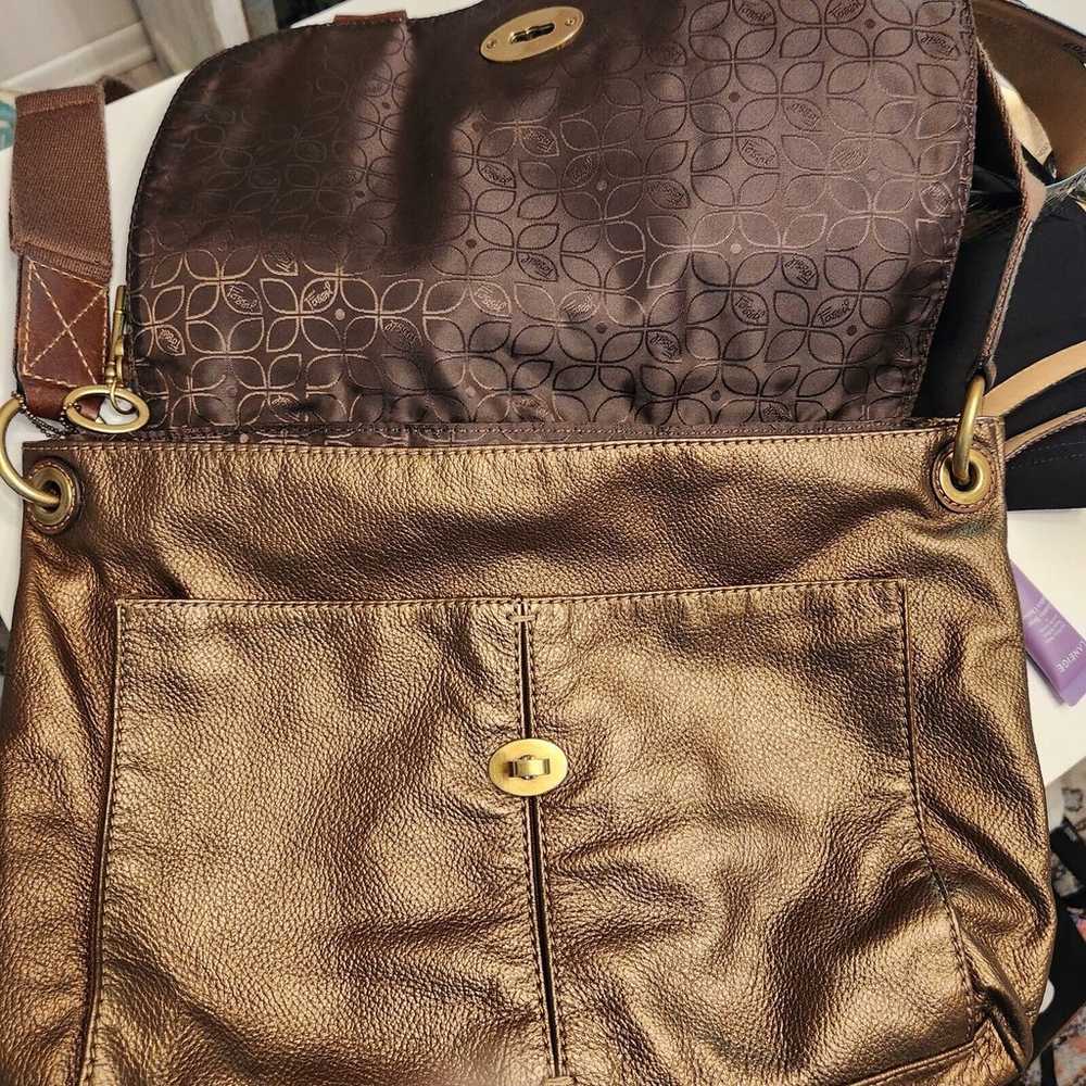 Fossil Messenger Bag Leather Large Flap Over Meta… - image 6