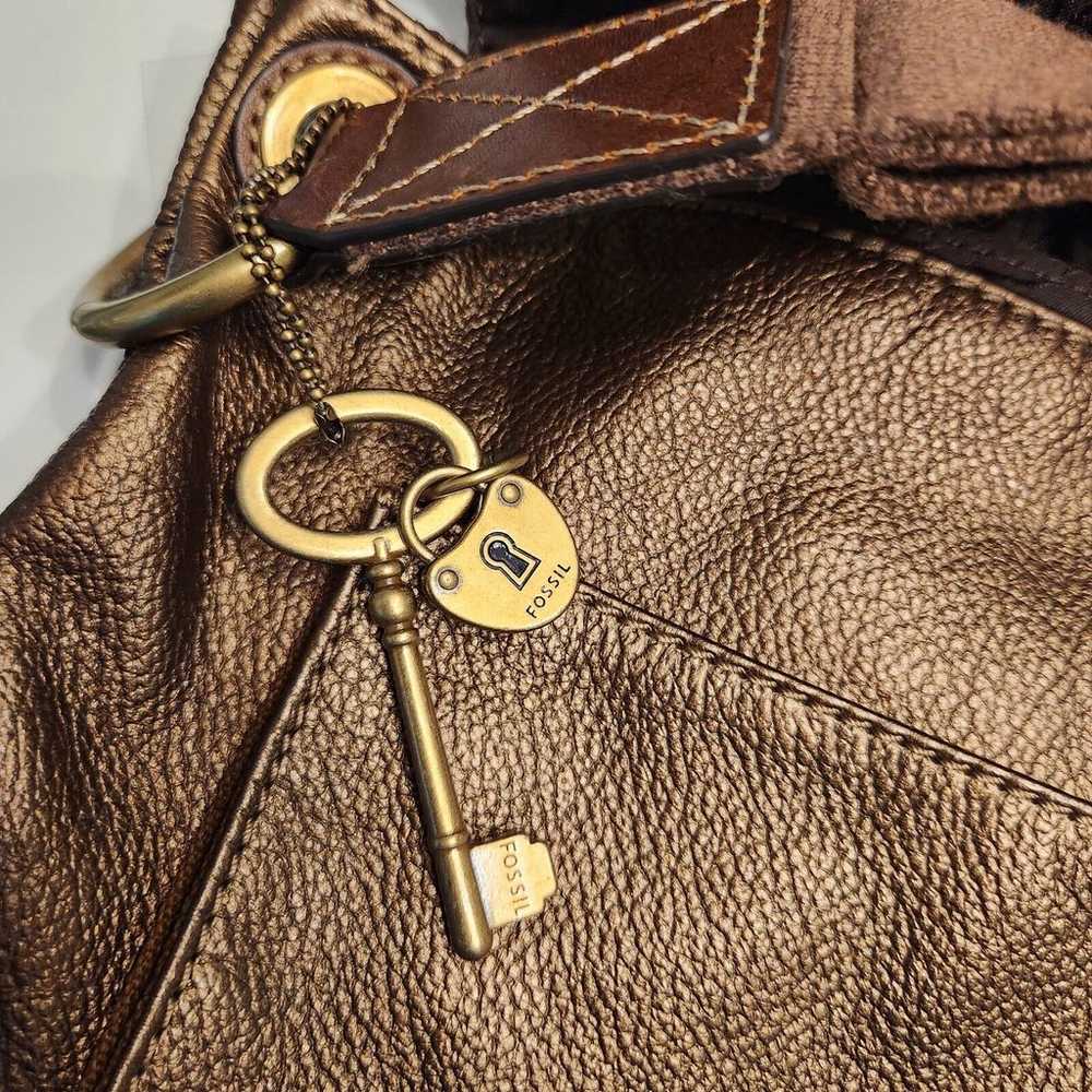 Fossil Messenger Bag Leather Large Flap Over Meta… - image 8
