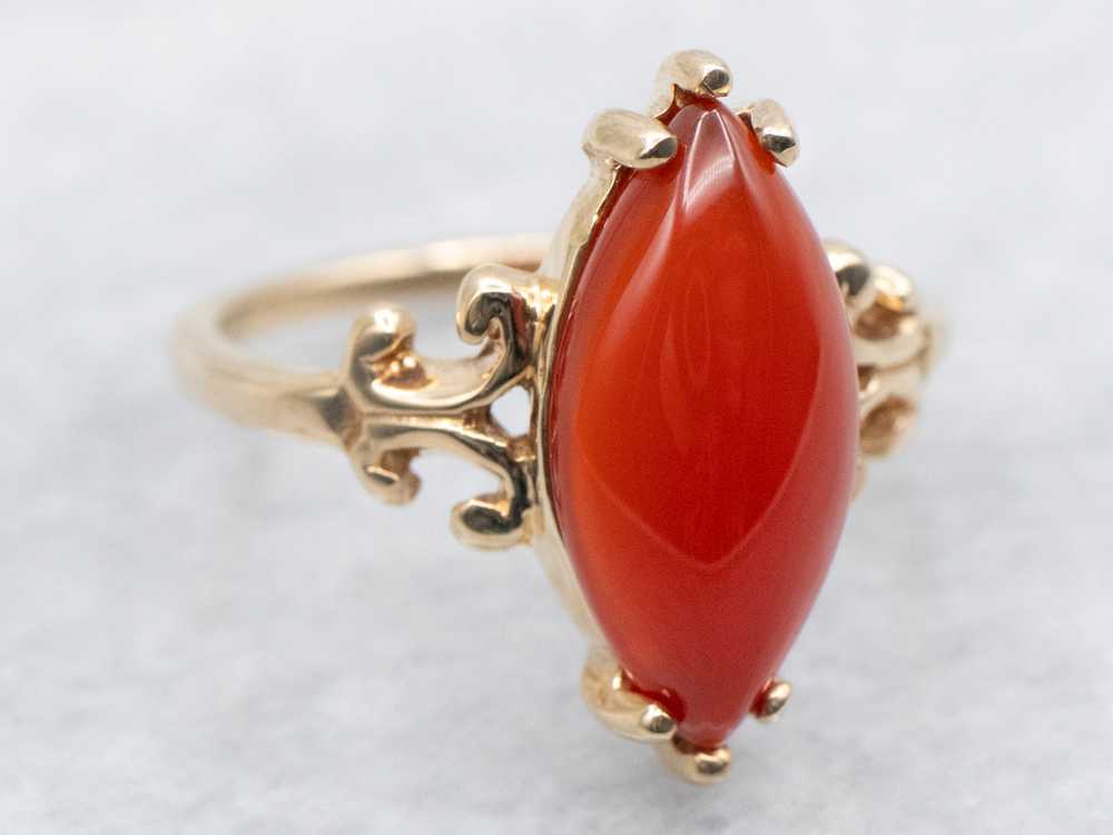 Vintage Marquise Cut Carnelian Solitaire Ring - image 1