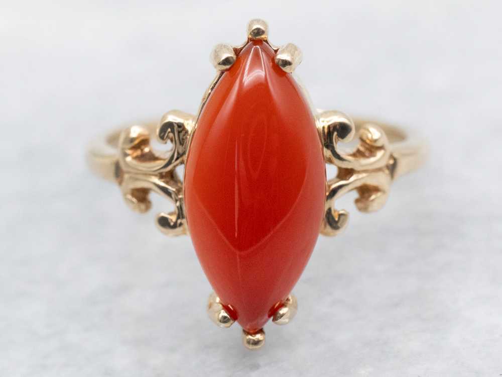 Vintage Marquise Cut Carnelian Solitaire Ring - image 2