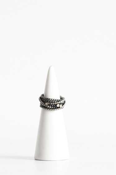 Layered Sterling Silver Bead Band with Inlaid Diam