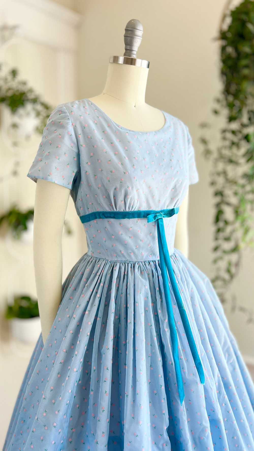 1950s Floral Flocked Dress | x-small - image 2