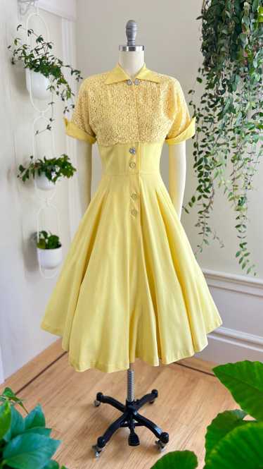 1950s Linen & Lace Dress | x-small/small - image 1