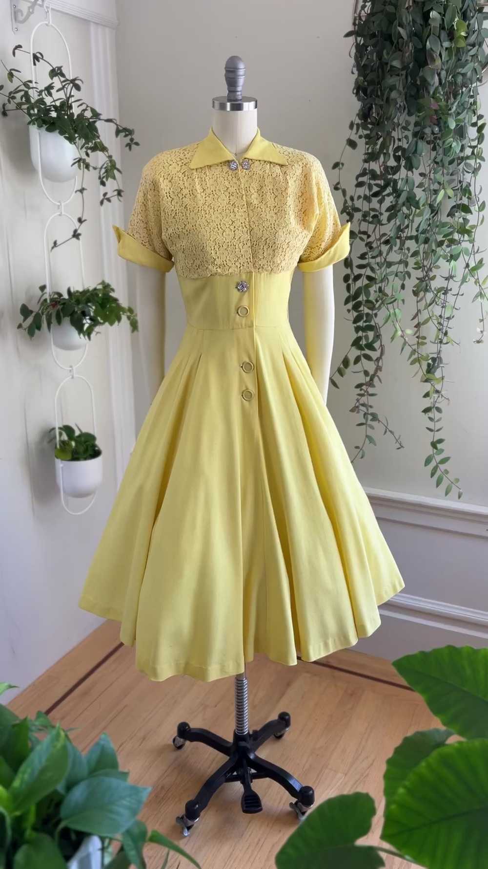1950s Linen & Lace Dress | x-small/small - image 3