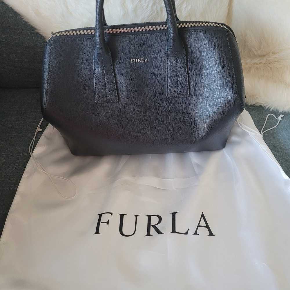 Furla Saffiano black leather satchel purse bag ha… - image 1