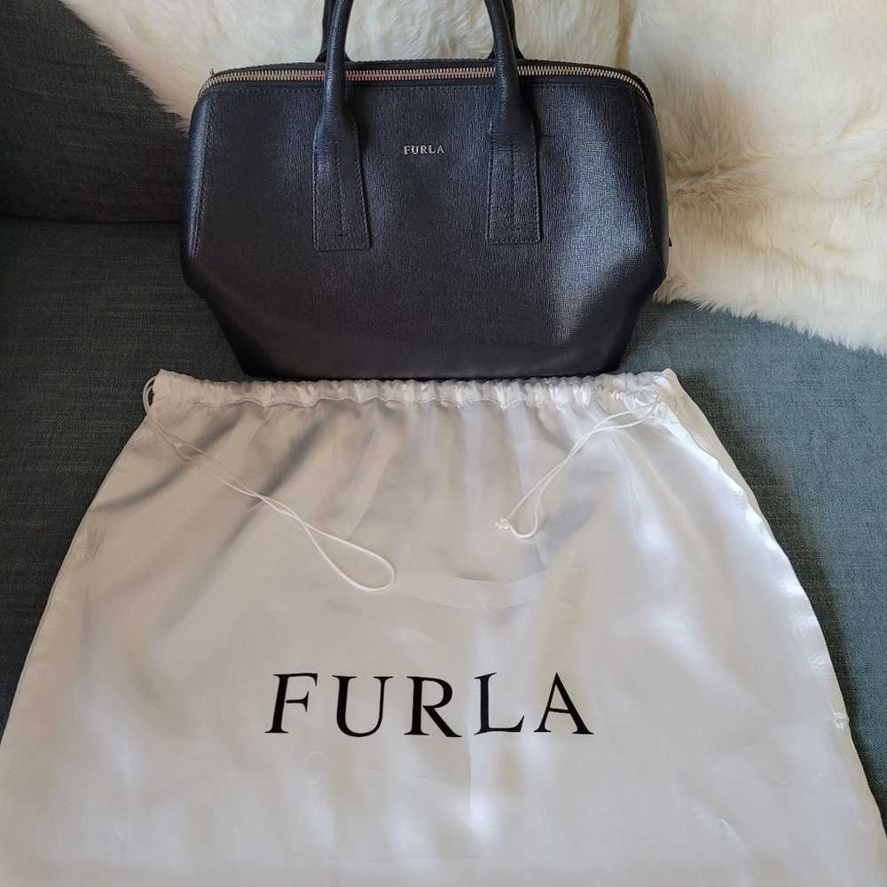 Furla Saffiano black leather satchel purse bag ha… - image 2