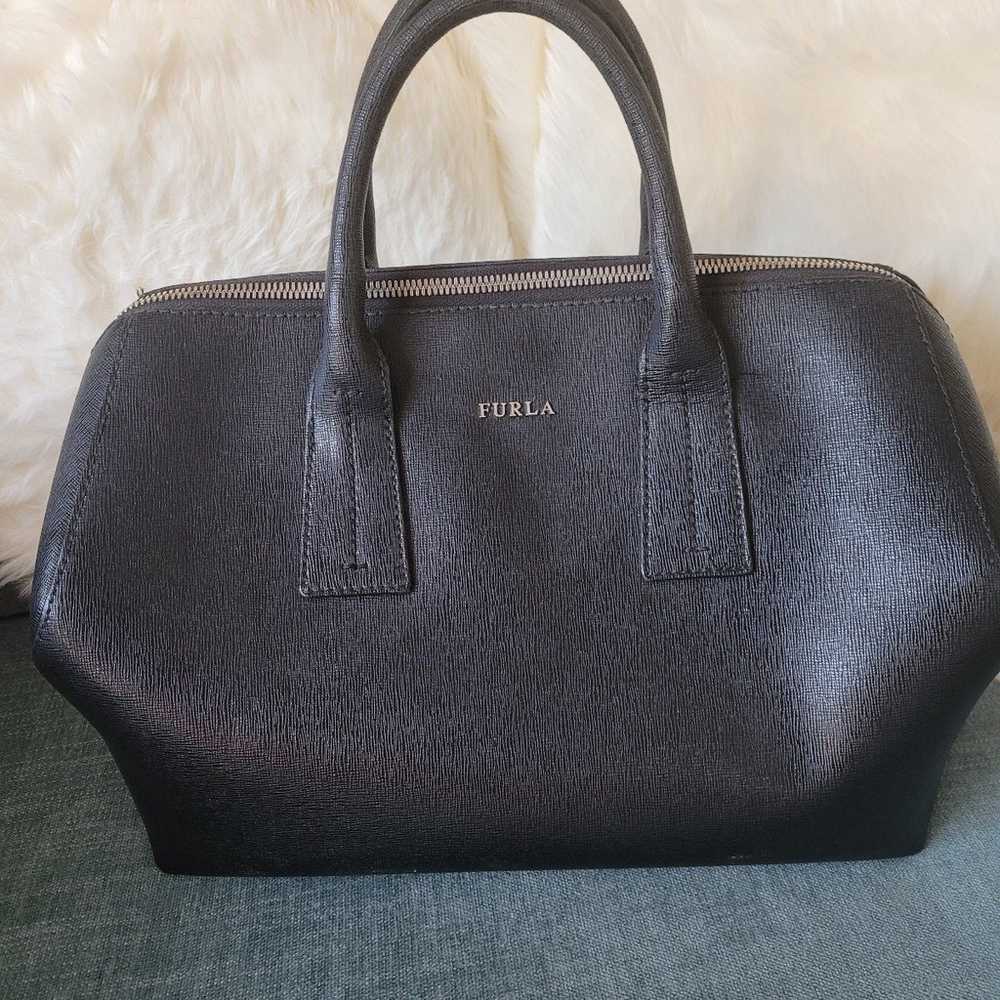 Furla Saffiano black leather satchel purse bag ha… - image 3